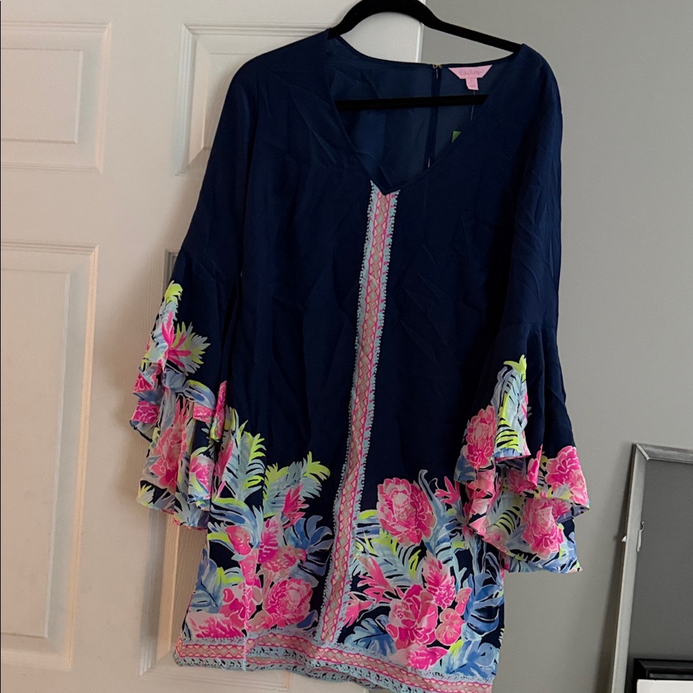 Lilly Pulitzer Navy Dress with Pink Floral Accents